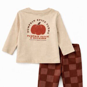 NWT Cat & Jack Baby Boy Fall Outfit 12 Months Pumpkin Patch Shirt Pants Set